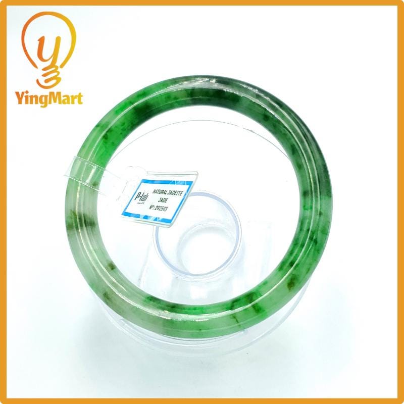 Yingmart 67mm PNJ Certified Natural Color Grey White Natural Jadeite Jade Bangle Bracelet, Real Gemstone, Gift for Her Mom Grandma Sister