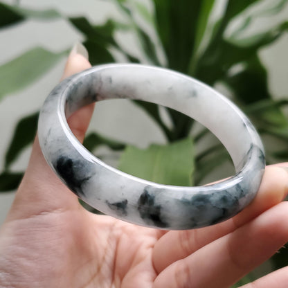 High Quality 48–72mm Jadeite Jade White Floating Black Veins YingMart Bangle Gift for Her Grandma Sister Mom Mens Feng Shui