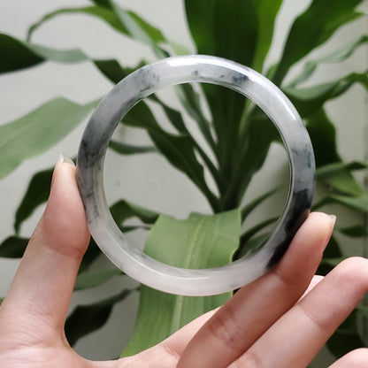 High Quality 48–72mm Jadeite Jade White Floating Black Veins YingMart Bangle Gift for Her Grandma Sister Mom Mens Feng Shui