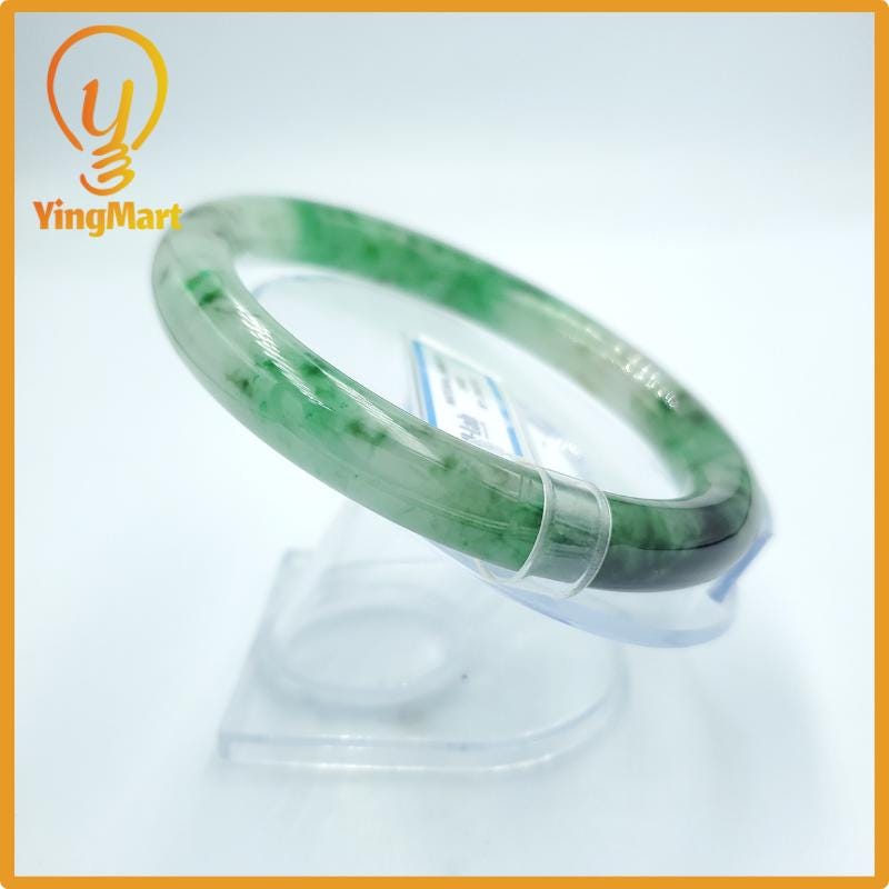 YingCollection 67mm PNJ Certified Natural ColorGreen White To Green Jadeite Jade Bangle Bracelet, Real Gemstone, Jewelry