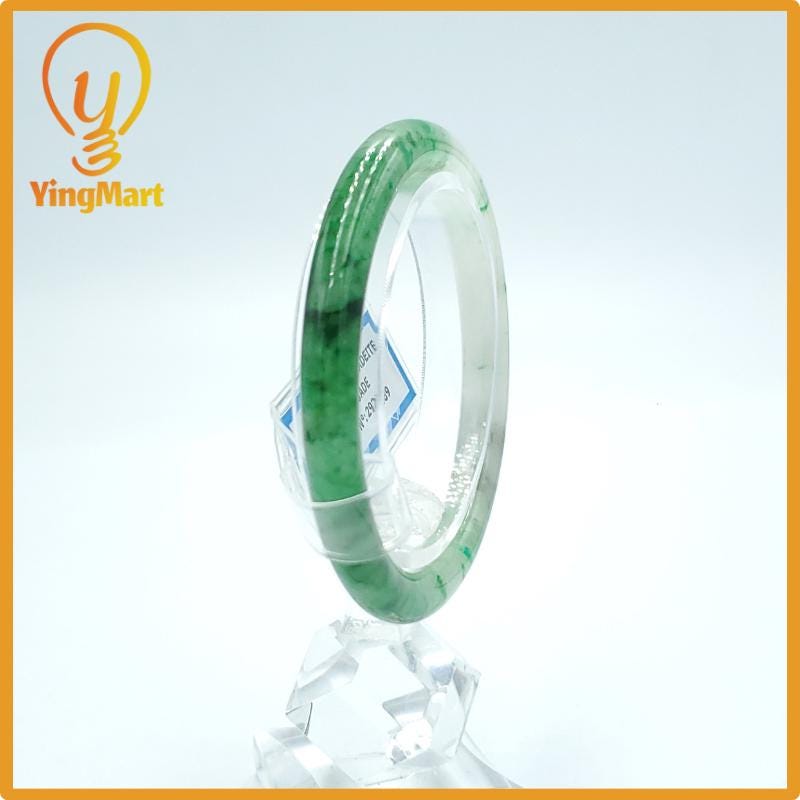 Yingmart 48mm PNJ Certified Natural Color Grey White Natural Jadeite Jade Bangle Bracelet, Real Gemstone, Gift for Her Mom Grandma Sister