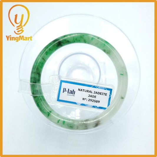 Yingmart 48mm PNJ Certified Natural Color Grey White Natural Jadeite Jade Bangle Bracelet, Real Gemstone, Gift for Her Mom Grandma Sister