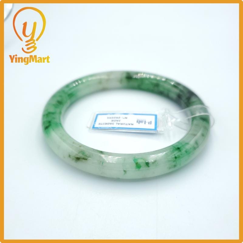 Yingmart 67mm PNJ Certified Natural Color Grey White Natural Jadeite Jade Bangle Bracelet, Real Gemstone, Gift for Her Mom Grandma Sister