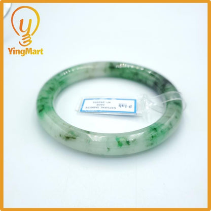 Yingmart 67mm PNJ Certified Natural Color Grey White Natural Jadeite Jade Bangle Bracelet, Real Gemstone, Gift for Her Mom Grandma Sister