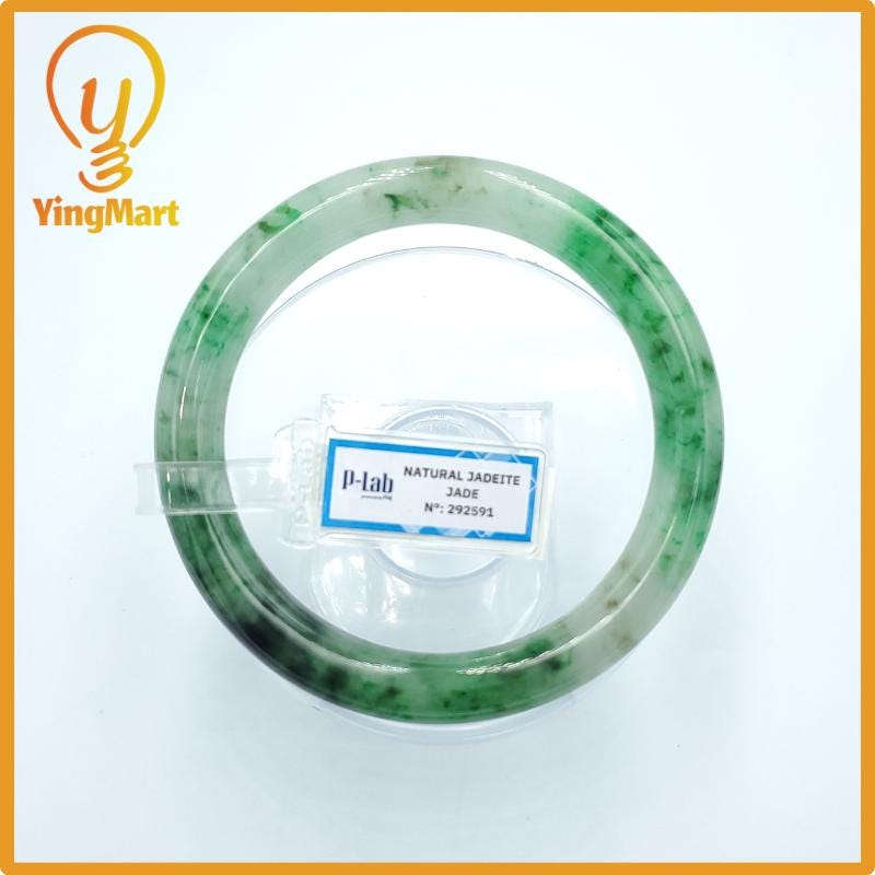 Yingmart 67mm PNJ Certified Natural Color Grey White Natural Jadeite Jade Bangle Bracelet, Real Gemstone, Gift for Her Mom Grandma Sister