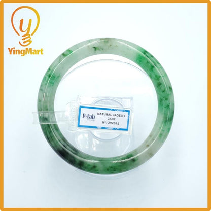 Yingmart 67mm PNJ Certified Natural Color Grey White Natural Jadeite Jade Bangle Bracelet, Real Gemstone, Gift for Her Mom Grandma Sister