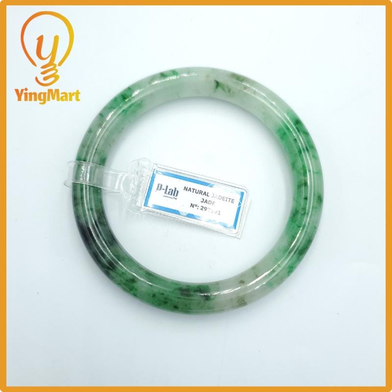 Yingmart 67mm PNJ Certified Natural Color Grey White Natural Jadeite Jade Bangle Bracelet, Real Gemstone, Gift for Her Mom Grandma Sister