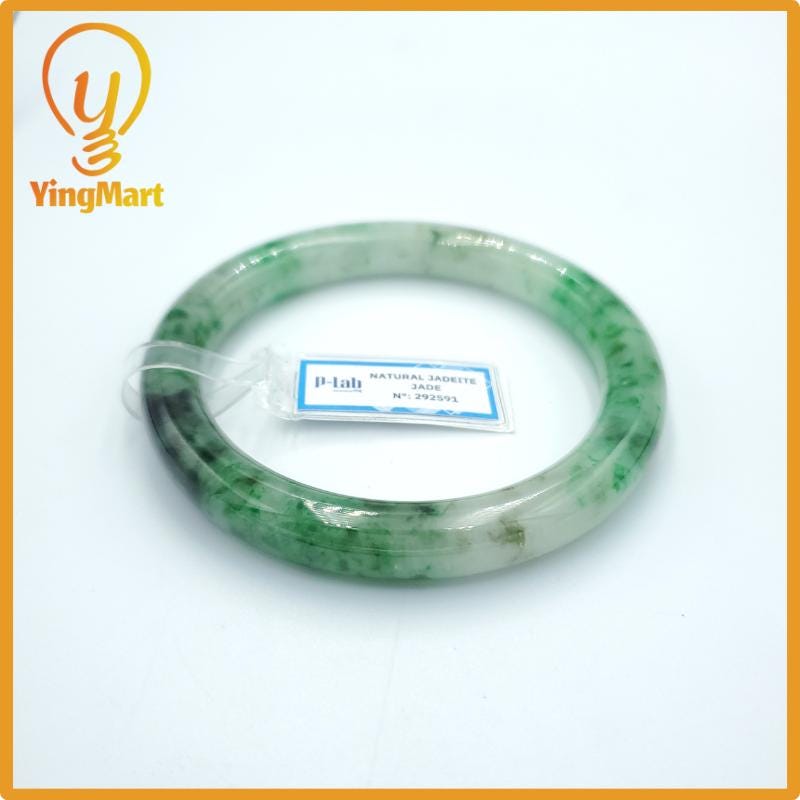 Yingmart 67mm PNJ Certified Natural Color Grey White Natural Jadeite Jade Bangle Bracelet, Real Gemstone, Gift for Her Mom Grandma Sister