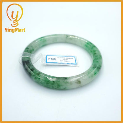 Yingmart 67mm PNJ Certified Natural Color Grey White Natural Jadeite Jade Bangle Bracelet, Real Gemstone, Gift for Her Mom Grandma Sister