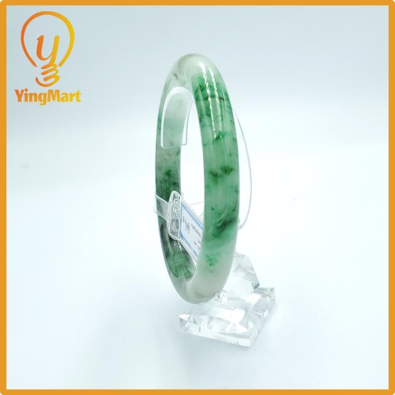 YingCollection 67mm PNJ Certified Natural ColorGreen White To Green Jadeite Jade Bangle Bracelet, Real Gemstone, Jewelry