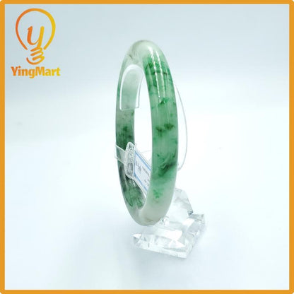 YingCollection 67mm PNJ Certified Natural ColorGreen White To Green Jadeite Jade Bangle Bracelet, Real Gemstone, Jewelry