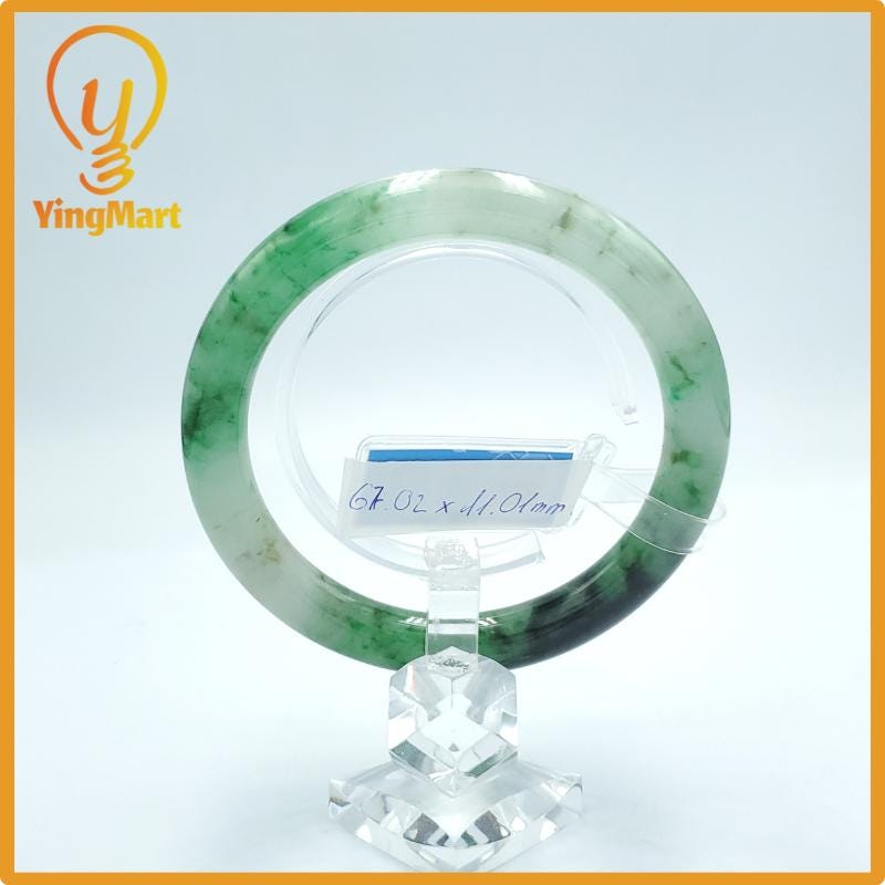 YingCollection 67mm PNJ Certified Natural ColorGreen White To Green Jadeite Jade Bangle Bracelet, Real Gemstone, Jewelry