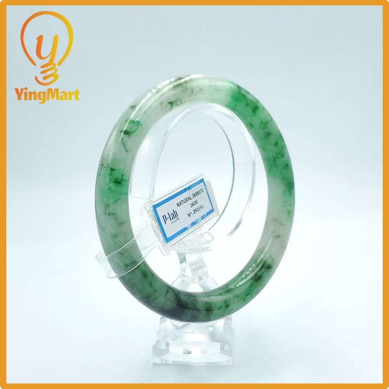 YingCollection 67mm PNJ Certified Natural ColorGreen White To Green Jadeite Jade Bangle Bracelet, Real Gemstone, Jewelry
