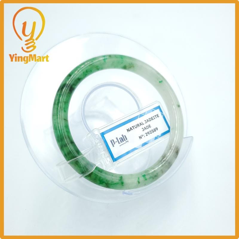 Yingmart 48mm PNJ Certified Natural Color Grey White Natural Jadeite Jade Bangle Bracelet, Real Gemstone, Gift for Her Mom Grandma Sister
