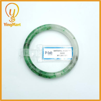 Yingmart 48mm PNJ Certified Natural Color Grey White Natural Jadeite Jade Bangle Bracelet, Real Gemstone, Gift for Her Mom Grandma Sister