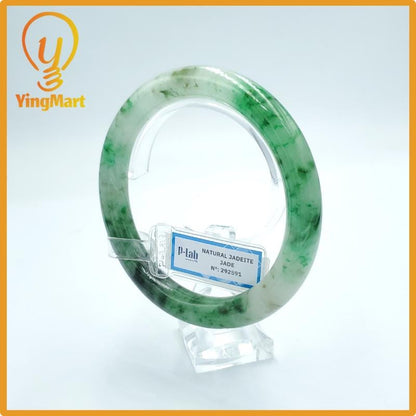 Yingmart 48mm PNJ Certified Natural Color Grey White Natural Jadeite Jade Bangle Bracelet, Real Gemstone, Gift for Her Mom Grandma Sister