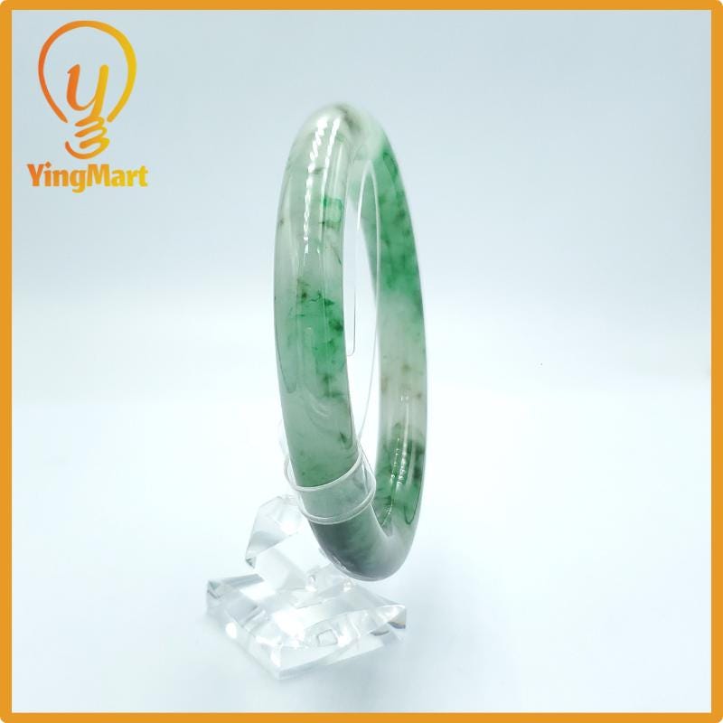 Yingmart 67mm PNJ Certified Natural Color Grey White Natural Jadeite Jade Bangle Bracelet, Real Gemstone, Gift for Her Mom Grandma Sister