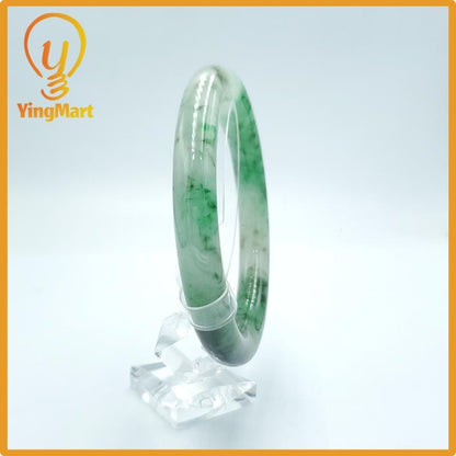 Yingmart 67mm PNJ Certified Natural Color Grey White Natural Jadeite Jade Bangle Bracelet, Real Gemstone, Gift for Her Mom Grandma Sister