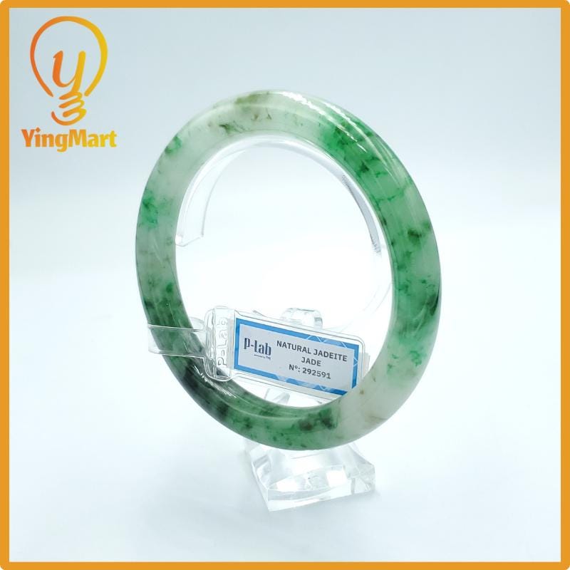 Yingmart 67mm PNJ Certified Natural Color Grey White Natural Jadeite Jade Bangle Bracelet, Real Gemstone, Gift for Her Mom Grandma Sister