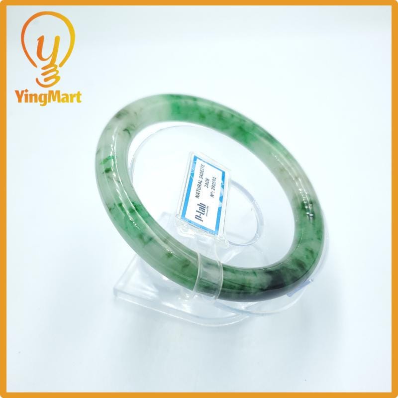 Yingmart 67mm PNJ Certified Natural Color Grey White Natural Jadeite Jade Bangle Bracelet, Real Gemstone, Gift for Her Mom Grandma Sister