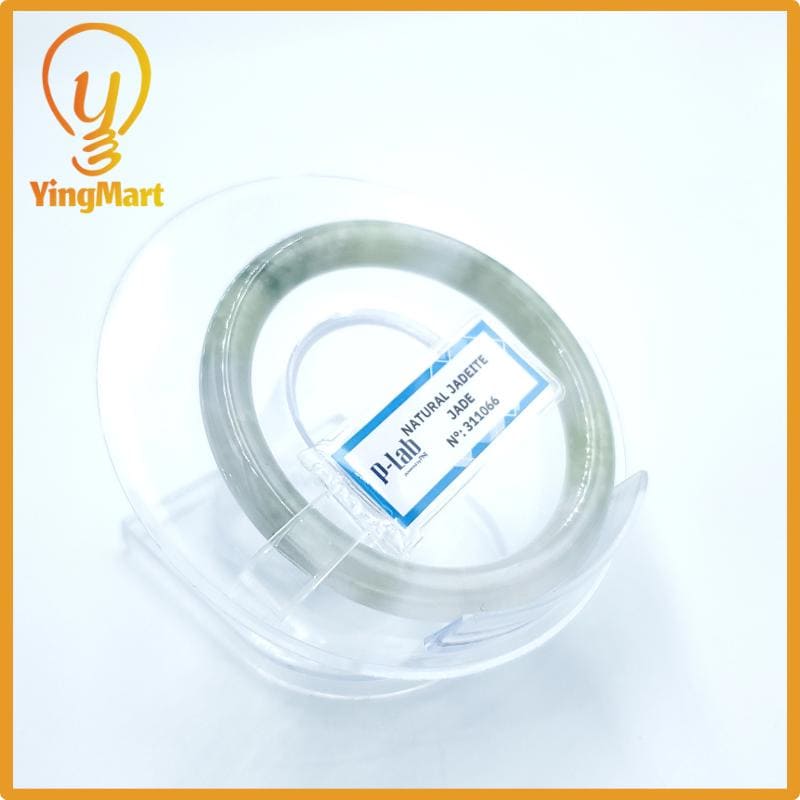 Yingmart  48mm PNJ Certified Natural Color Grey White Natural Jadeite Jade Bangle Bracelet, Real Gemstone, Gift for Her Mom Grandma Sister