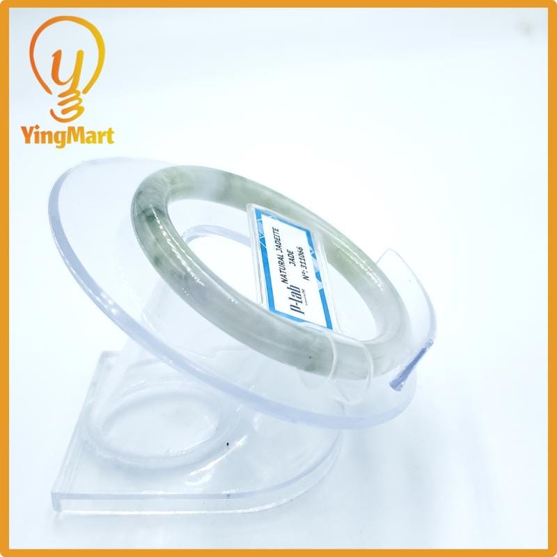 Yingmart  48mm PNJ Certified Natural Color Grey White Natural Jadeite Jade Bangle Bracelet, Real Gemstone, Gift for Her Mom Grandma Sister