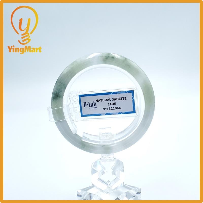 Yingmart  48mm PNJ Certified Natural Color Grey White Natural Jadeite Jade Bangle Bracelet, Real Gemstone, Gift for Her Mom Grandma Sister