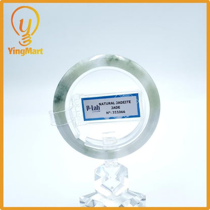 Yingmart  48mm PNJ Certified Natural Color Grey White Natural Jadeite Jade Bangle Bracelet, Real Gemstone, Gift for Her Mom Grandma Sister