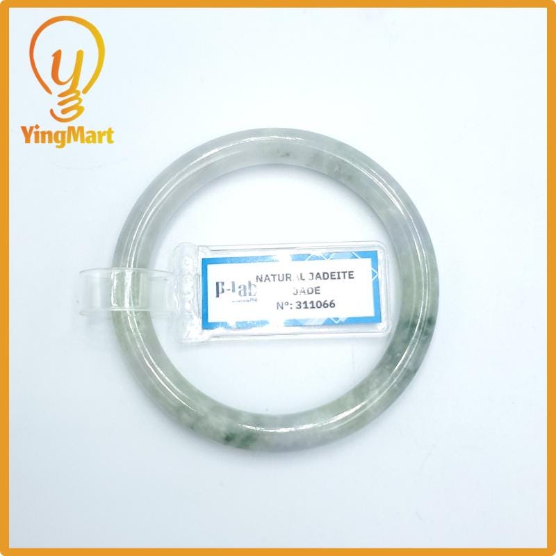 Yingmart  48mm PNJ Certified Natural Color Grey White Natural Jadeite Jade Bangle Bracelet, Real Gemstone, Gift for Her Mom Grandma Sister