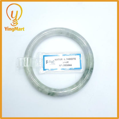 Yingmart  48mm PNJ Certified Natural Color Grey White Natural Jadeite Jade Bangle Bracelet, Real Gemstone, Gift for Her Mom Grandma Sister