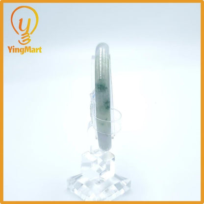 Yingmart  48mm PNJ Certified Natural Color Grey White Natural Jadeite Jade Bangle Bracelet, Real Gemstone, Gift for Her Mom Grandma Sister