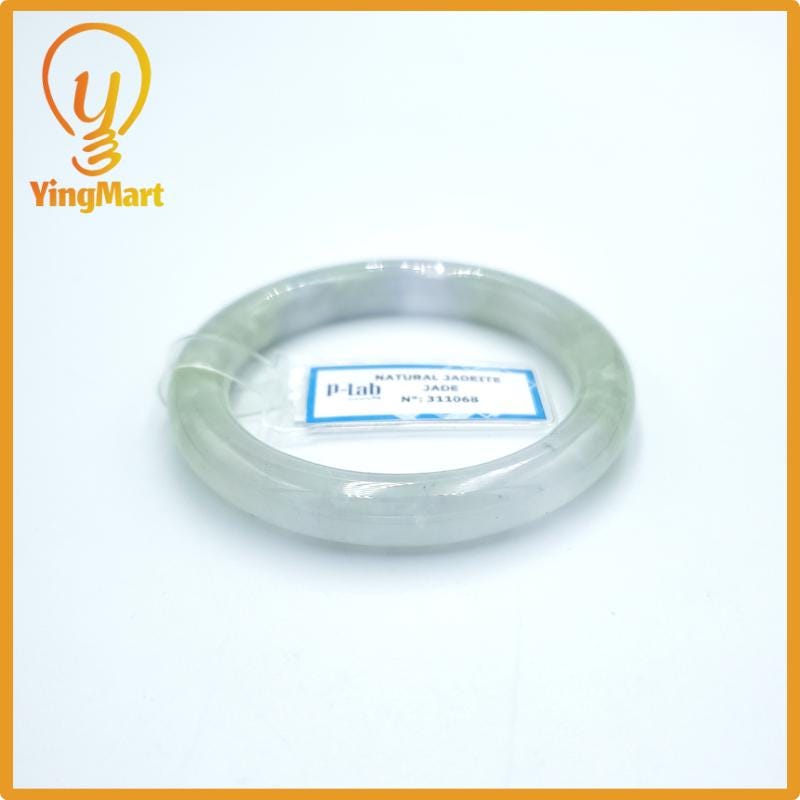 Yingmart  49mm PNJ Certified Natural Color Grey White Natural Jadeite Jade Bangle Bracelet, Real Gemstone, Gift for Her Mom Grandma Sister