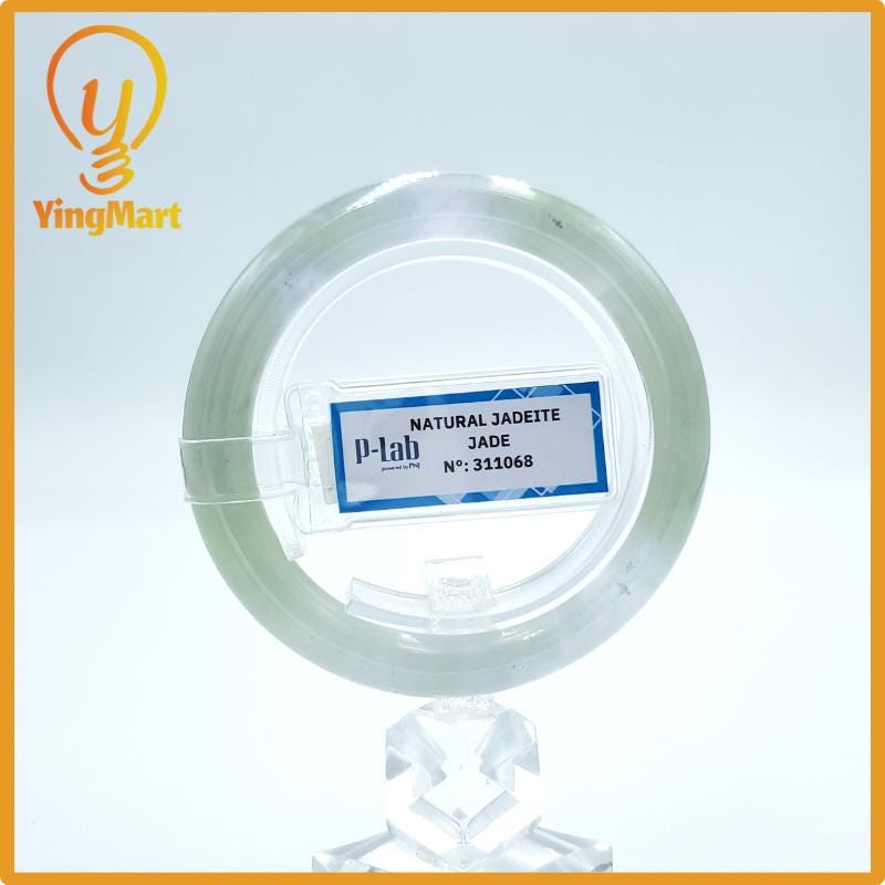 Yingmart  49mm PNJ Certified Natural Color Grey White Natural Jadeite Jade Bangle Bracelet, Real Gemstone, Gift for Her Mom Grandma Sister