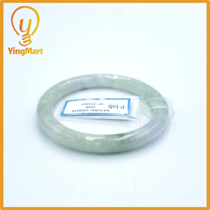 Yingmart  49mm PNJ Certified Natural Color Grey White Natural Jadeite Jade Bangle Bracelet, Real Gemstone, Gift for Her Mom Grandma Sister