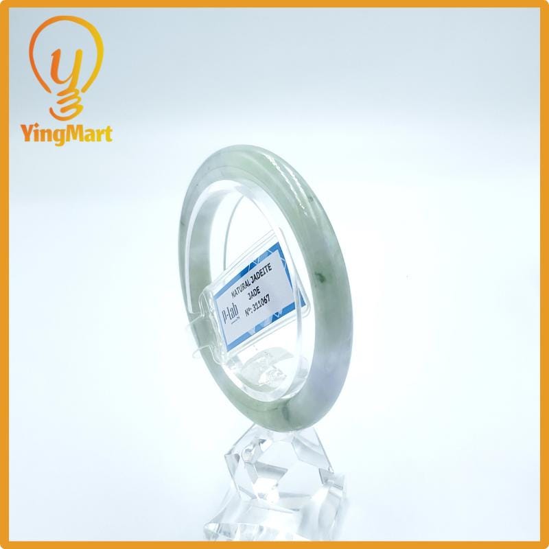 Yingmart  49mm PNJ Certified Natural Color Grey White Natural Jadeite Jade Bangle Bracelet, Real Gemstone, Gift for Her Mom Grandma Sister