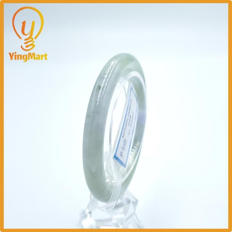 Yingmart  49mm PNJ Certified Natural Color Grey White Natural Jadeite Jade Bangle Bracelet, Real Gemstone, Gift for Her Mom Grandma Sister