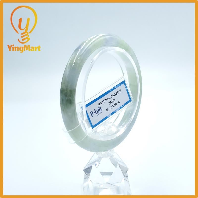Yingmart  52mm PNJ Certified Natural Color Grey White Natural Jadeite Jade Bangle Bracelet, Real Gemstone, Gift for Her Mom Grandma Sister