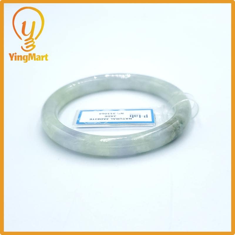 Yingmart  52mm PNJ Certified Natural Color Grey White Natural Jadeite Jade Bangle Bracelet, Real Gemstone, Gift for Her Mom Grandma Sister