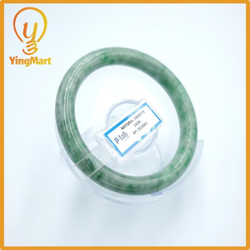 Yingmart  59mm PNJ Certified Natural Color Grey White Natural Jadeite Jade Bangle Bracelet, Real Gemstone, Gift for Her Mom Grandma Sister