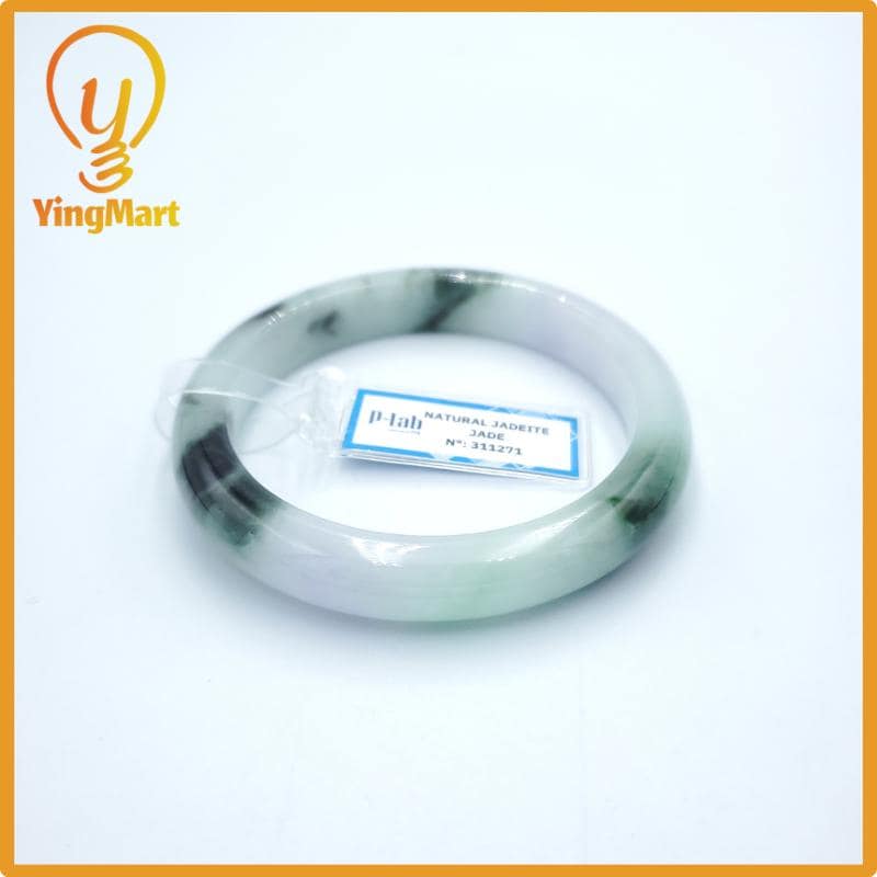 Yingmart  57mm PNJ Certified Natural Color Green White To Green Natural Jadeite Jade Bangle Bracelet, Real Gemstone, Gift for Her Mom