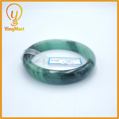 Yingmart  57mm PNJ Certified Natural Color Grey White Natural Jadeite Jade Bangle Bracelet, Real Gemstone, Gift for Her Mom Grandma Sister