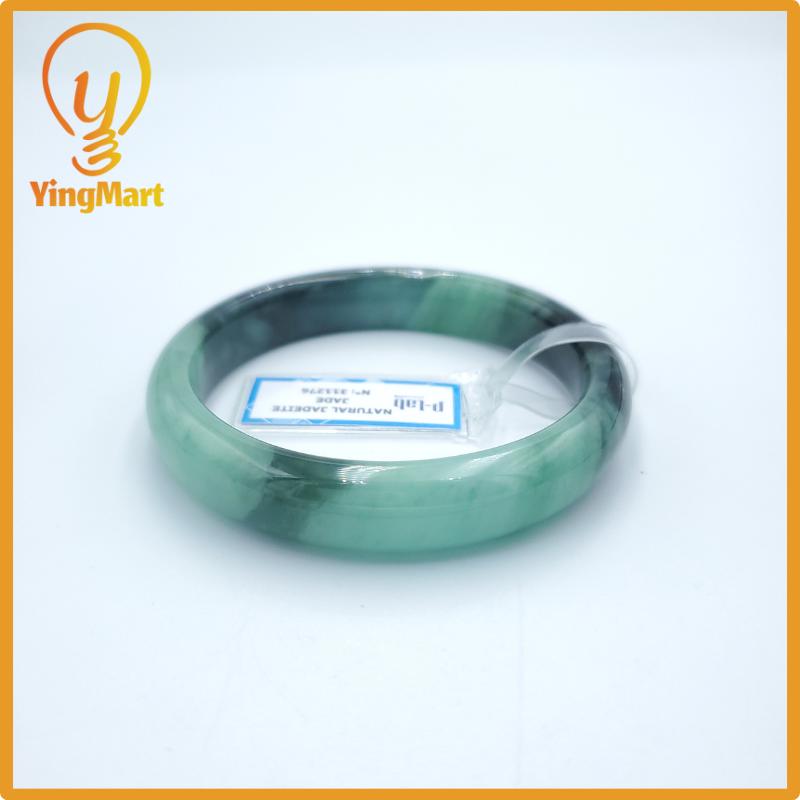 Yingmart  57mm PNJ Certified Natural Color Grey White Natural Jadeite Jade Bangle Bracelet, Real Gemstone, Gift for Her Mom Grandma Sister