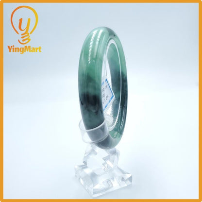 Yingmart  57mm PNJ Certified Natural Color Grey White Natural Jadeite Jade Bangle Bracelet, Real Gemstone, Gift for Her Mom Grandma Sister
