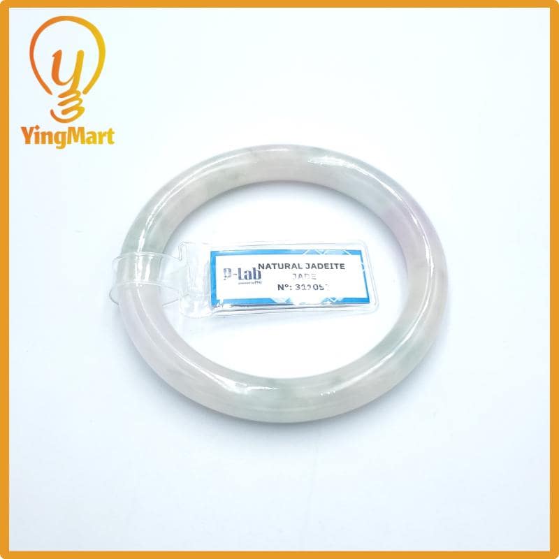 Yingmart  52mm PNJ Certified Natural Color Grey White Natural Jadeite Jade Bangle Bracelet, Real Gemstone, Gift for Her Mom Grandma Sister