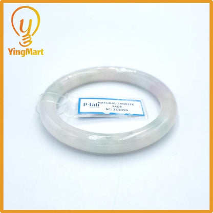 Yingmart  52mm PNJ Certified Natural Color Grey White Natural Jadeite Jade Bangle Bracelet, Real Gemstone, Gift for Her Mom Grandma Sister