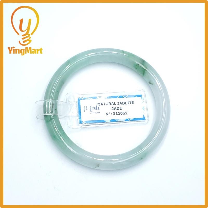 Yingmart  50mm PNJ Certified Natural Color Grey White Natural Jadeite Jade Bangle Bracelet, Real Gemstone, Gift for Her Mom Grandma Sister