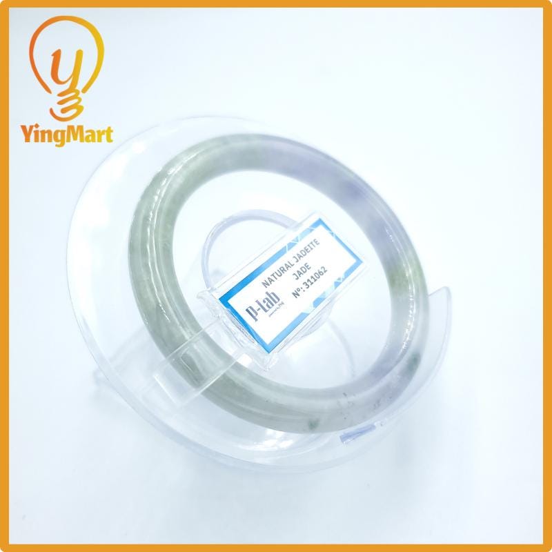 Yingmart  49mm PNJ Certified Natural Color Grey White Natural Jadeite Jade Bangle Bracelet, Real Gemstone, Gift for Her Mom Grandma Sister