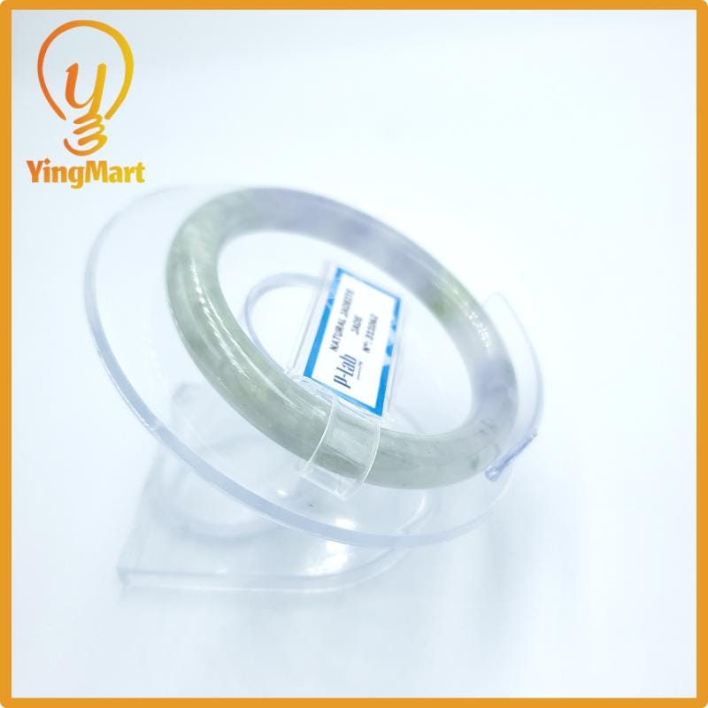 Yingmart  49mm PNJ Certified Natural Color Grey White Natural Jadeite Jade Bangle Bracelet, Real Gemstone, Gift for Her Mom Grandma Sister