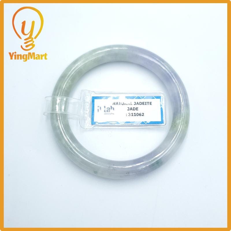 Yingmart  49mm PNJ Certified Natural Color Grey White Natural Jadeite Jade Bangle Bracelet, Real Gemstone, Gift for Her Mom Grandma Sister