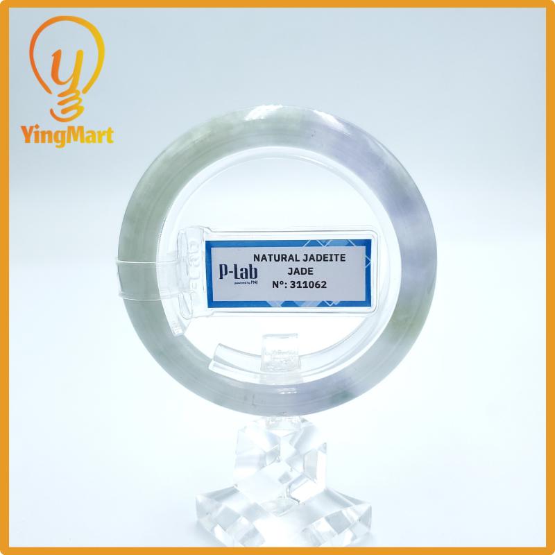 Yingmart  49mm PNJ Certified Natural Color Grey White Natural Jadeite Jade Bangle Bracelet, Real Gemstone, Gift for Her Mom Grandma Sister